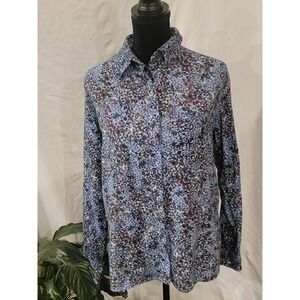 Lands‎ End Womens Floral Button Up Shirt Long Sleeve Blue Size 6T Tall